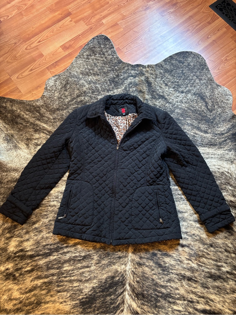 Gallery Women’s Diamond Quilted Midweight Jacket, Leopard Liner, Size L